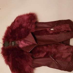 GUESS Magenta faux fur/leather vest